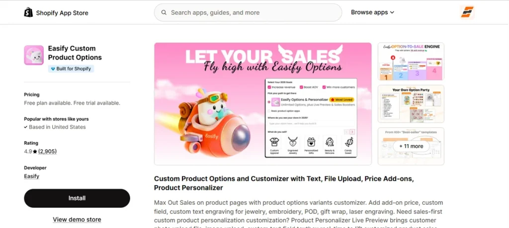 Screenshot of Easify Custom Product Options