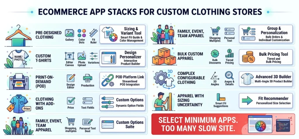 Recommended App Stack for Different Custom Clothing Stores