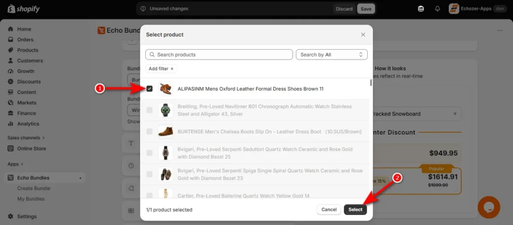 Checkmark a Product and Click Select