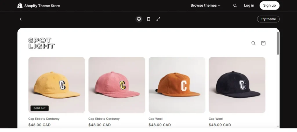 Screenshot of Spotlight Shopify Theme