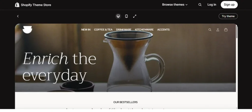 Screenshot of Vessel Shopify Theme