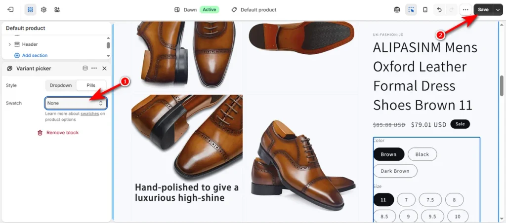 Select Swatch and Click Save