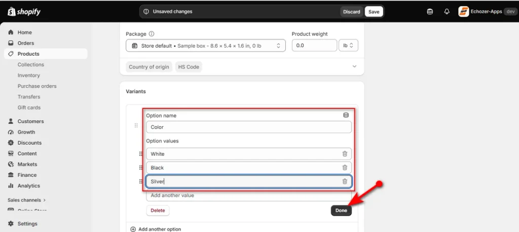 Write Color Option Names