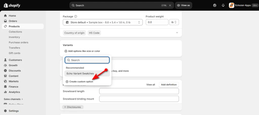 Hit Create Custom Option