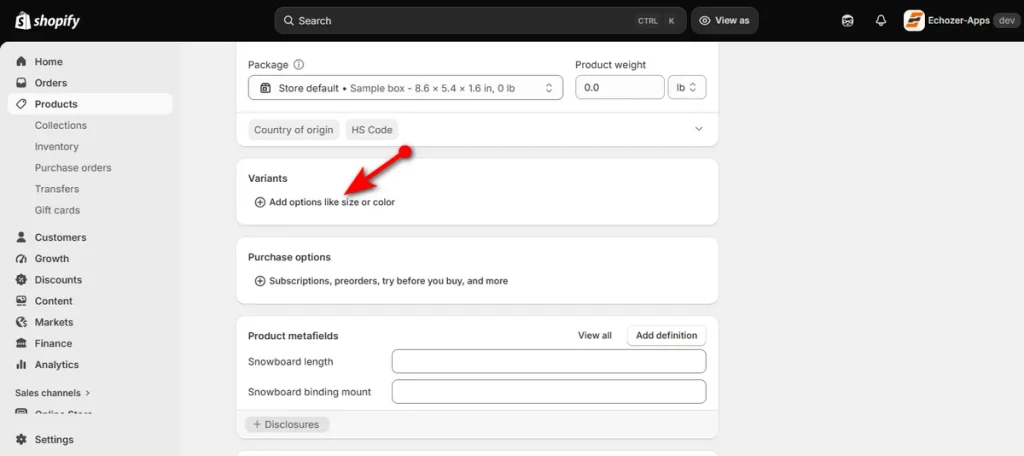 Click Add Options Like Size or Color