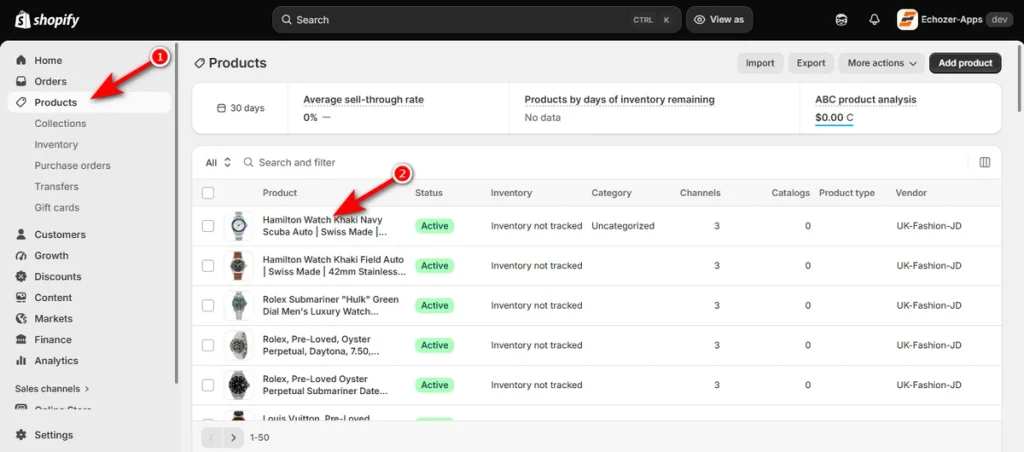 Go to Products and Click on a Product
